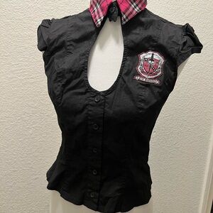 Lip Service Black Top with Pink Plaid Accents